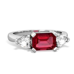 Lab Ruby Three Stone 14K White Gold ring R5235