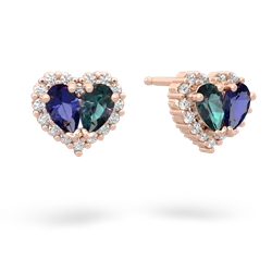 Lab Sapphire Halo 14K Rose Gold earrings E7008