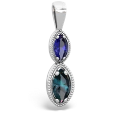 Lab Sapphire Antique-Style Halo 14K White Gold pendant P5700