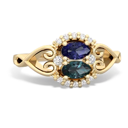 Lab Sapphire Love Nest 14K Yellow Gold ring R5860