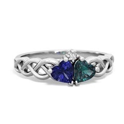 Lab Sapphire Heart To Heart Braid 14K White Gold ring R5870