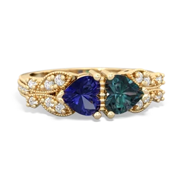 Lab Sapphire Diamond Butterflies 14K Yellow Gold ring R5601