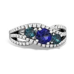 Lab Sapphire Three Stone Aurora 14K White Gold ring R3080