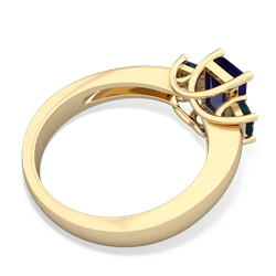 Lab Sapphire Three Stone Emerald-Cut Trellis 14K Yellow Gold ring R4021