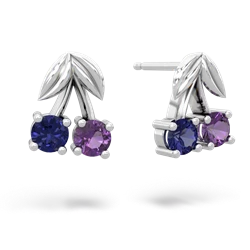 Lab Sapphire Sweet Cherries 14K White Gold earrings E7001