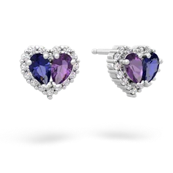 Lab Sapphire Halo 14K White Gold earrings E7008