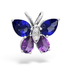 Lab Sapphire Butterfly 14K White Gold pendant P2215