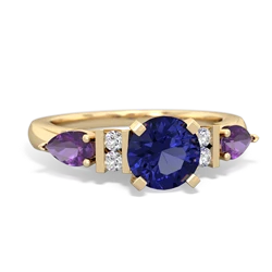 Lab Sapphire 6Mm Round Eternal Embrace Engagement 14K Yellow Gold ring R2005