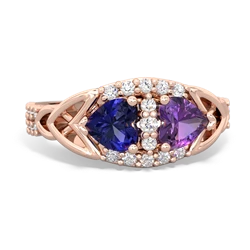 Lab Sapphire Sparkling Celtic Knot 14K Rose Gold ring R2645