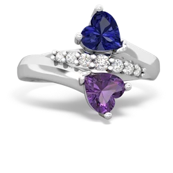 Lab Sapphire Heart To Heart 14K White Gold ring R2064