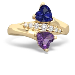 Lab Sapphire Heart To Heart 14K Yellow Gold ring R2064