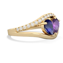 Lab Sapphire Nestled Heart Keepsake 14K Yellow Gold ring R5650