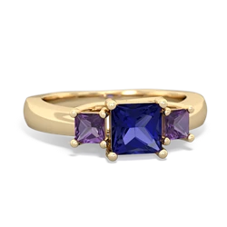 Lab Sapphire Three Stone Trellis 14K Yellow Gold ring R4015