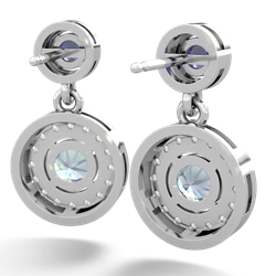 Lab Sapphire Halo Dangle 14K White Gold earrings E5319