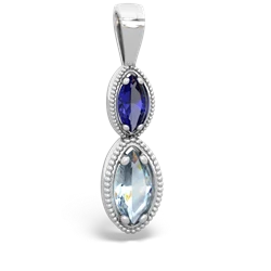 Lab Sapphire Antique-Style Halo 14K White Gold pendant P5700