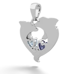 Lab Sapphire Dolphin Heart 14K White Gold pendant P5820