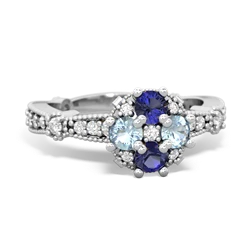 Lab Sapphire Sparkling Tiara Cluster 14K White Gold ring R26293RD