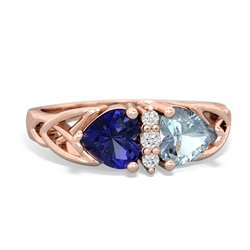 Lab Sapphire Celtic Knot Double Heart 14K Rose Gold ring R5040