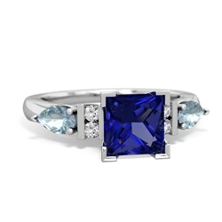 Lab Sapphire 6Mm Princess Eternal Embrace Engagement 14K White Gold ring C2002