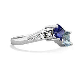 Lab Sapphire Snuggling Hearts 14K White Gold ring R2178