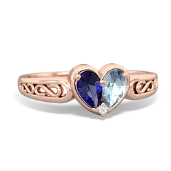 Lab Sapphire Filligree 'One Heart' 14K Rose Gold ring R5070