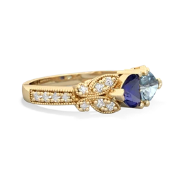 Lab Sapphire Diamond Butterflies 14K Yellow Gold ring R5601