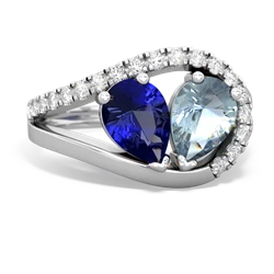 Lab Sapphire Nestled Heart Keepsake 14K White Gold ring R5650