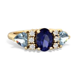 Lab Sapphire Antique Style Three Stone 14K Yellow Gold ring R2186