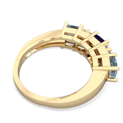 Lab Sapphire Three Stone Diamond Cluster 14K Yellow Gold ring R2592