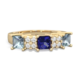 Lab Sapphire Three Stone Diamond Cluster 14K Yellow Gold ring R2592