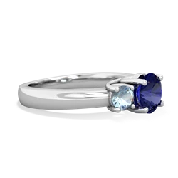 Lab Sapphire Three Stone Round Trellis 14K White Gold ring R4018