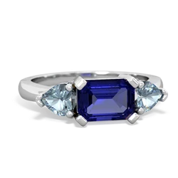 Lab Sapphire Three Stone 14K White Gold ring R5235