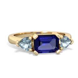 Lab Sapphire Three Stone 14K Yellow Gold ring R5235