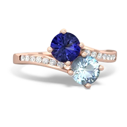 Lab Sapphire Channel Set Two Stone 14K Rose Gold ring R5303