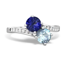 Lab Sapphire Channel Set Two Stone 14K White Gold ring R5303