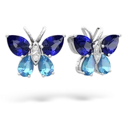 Lab Sapphire Butterfly 14K White Gold earrings E2215