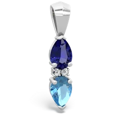 Lab Sapphire Bowtie Drop 14K White Gold pendant P0865