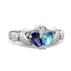 Lab Sapphire 'Our Heart' Claddagh 14K White Gold ring R2388