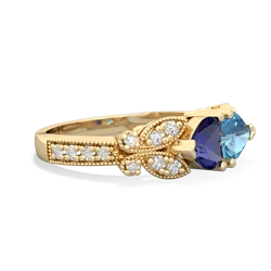 Lab Sapphire Diamond Butterflies 14K Yellow Gold ring R5601