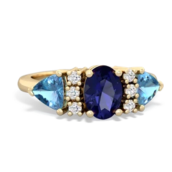 Lab Sapphire Antique Style Three Stone 14K Yellow Gold ring R2186