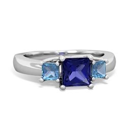 Lab Sapphire Three Stone Trellis 14K White Gold ring R4015