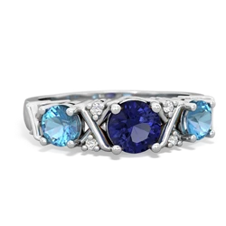 Lab Sapphire Hugs And Kisses 14K White Gold ring R5016