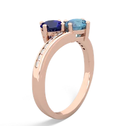 Lab Sapphire Channel Set Two Stone 14K Rose Gold ring R5303