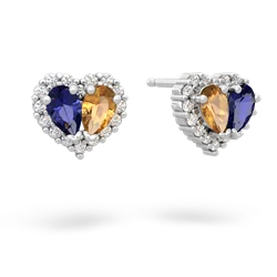 Lab Sapphire Halo 14K White Gold earrings E7008