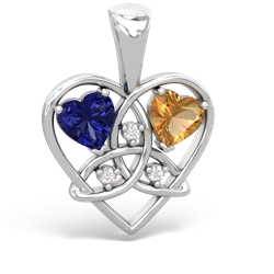 Lab Sapphire Celtic Trinity Heart 14K White Gold pendant P5331