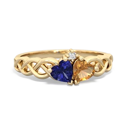 Lab Sapphire Heart To Heart Braid 14K Yellow Gold ring R5870