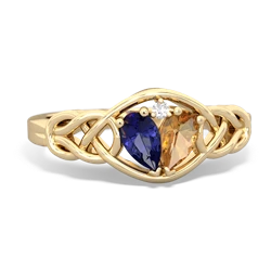 Lab Sapphire Celtic Love Knot 14K Yellow Gold ring R5420