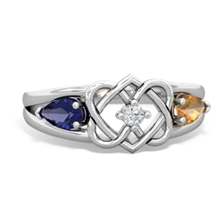 Lab Sapphire Hearts Intertwined 14K White Gold ring R5880