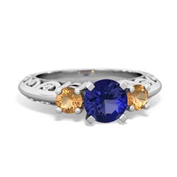 Lab Sapphire Art Deco Eternal Embrace Engagement 14K White Gold ring C2003