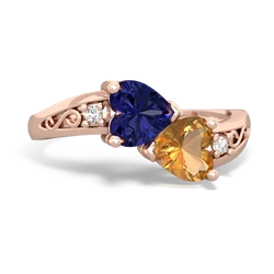 Lab Sapphire Snuggling Hearts 14K Rose Gold ring R2178